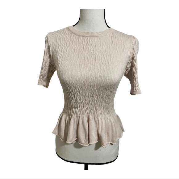 Topshop womens puckered shirt peplum bottom short sleeve round neckline size 4 - Picture 7 of 8